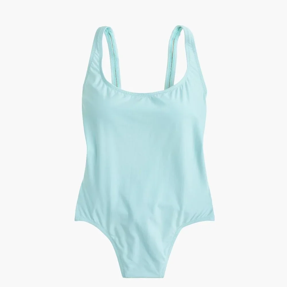 NWT-4-J.Crew Plunging scoopback one-piece swimsuit - VINTAGE SKY